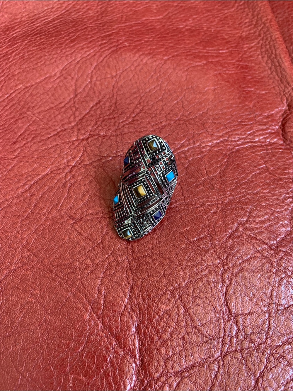 Intricate Multicolor Stone Oval Ring - Women Accessories